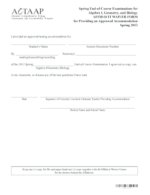 Arkansas Affidavit Waiver Form for Testing Accommodations
