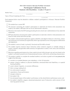 Arkansas Alternate Portfolio Assessment Validation Form