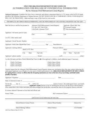 Arkansas Child Maltreatment Central Registry Authorization