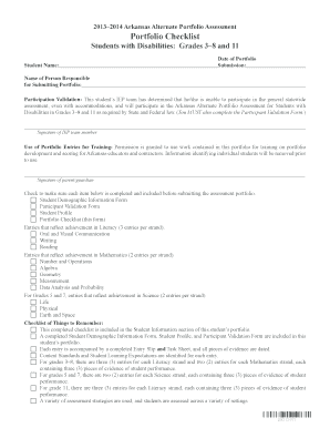 Arkansas Alternate Portfolio Assessment Checklist