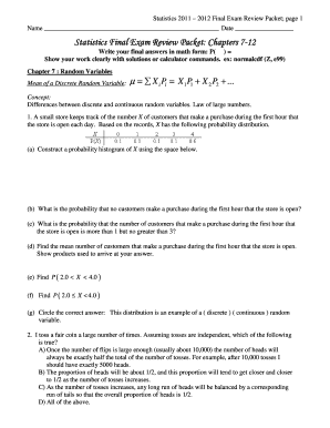 Statistics Final Exam Review Packet