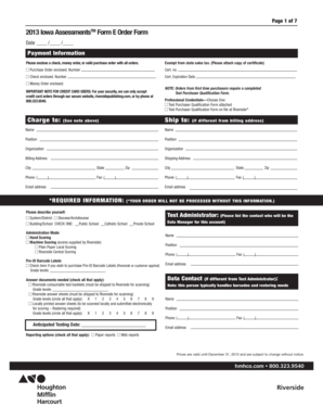 2013 Iowa Assessments Form E Order Form