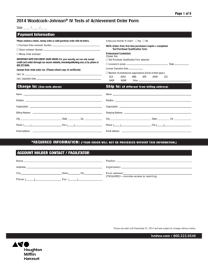 2014 Woodcock-Johnson IV Tests of Achievement Order Form