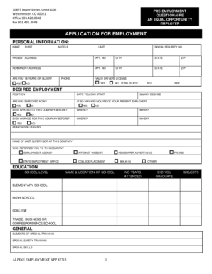 Alpine Employment Application Form 82713