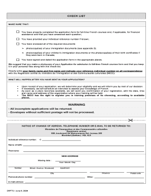 Quebec Full-Time Francization Course Application
