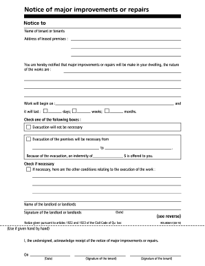 Notice of Major Improvements or Repairs