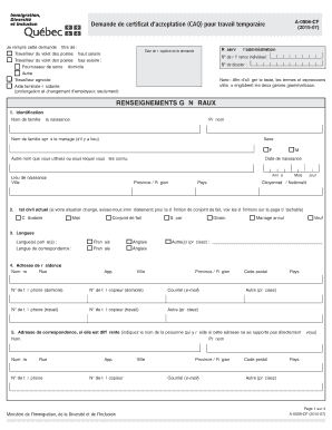 Demande de certificat d’acceptation (CAQ) pour travail temporaire