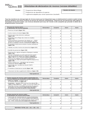 Attestation de déclaration de revenus (version détaillée)