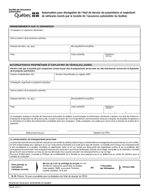 Autorisation pour divulgation de l’état de dossier du propriétaire et exploitant de véhicules lourds par la Société de l’assurance automobile du Québec