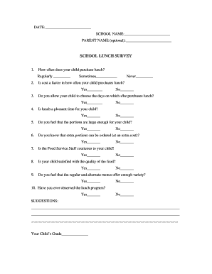 School Lunch Survey Form