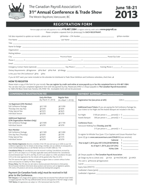 Canadian Payroll Association Conference Registration Form