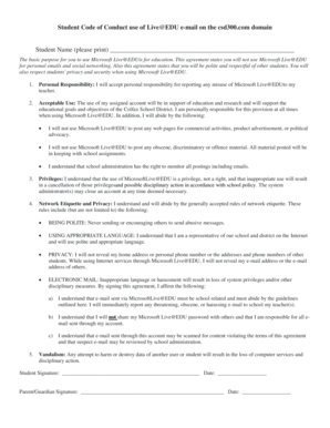 Student Code of Conduct for Live@EDU Email