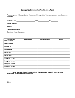 Emergency Information Verification Form
