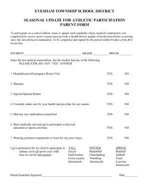 Evesham Township School District Athletic Participation Parent Form