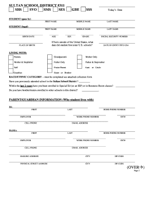 Sultan School District Student Registration Form