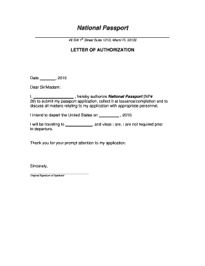 National Passport Authorization Letter
