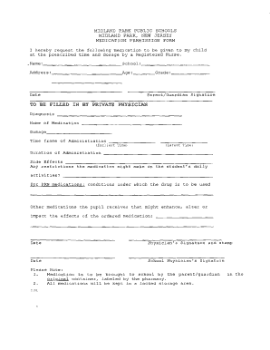 Midland Park Medication Permission Form