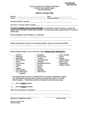 High School Medical Excuse Form