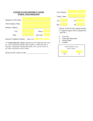 US District Court Public Files Request Form