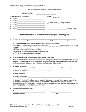 Fillable Online texaslawhelp Obligee's Answer to Motion to Terminate