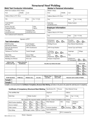 Structural Steel Welding Test Form