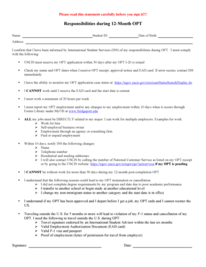 OPT Responsibilities Agreement