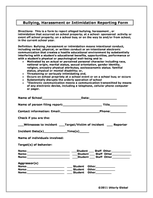 Bullying Harassment Intimidation Reporting Form