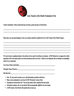 teacher of the month nomination form