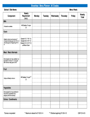 School Breakfast Menu Planner