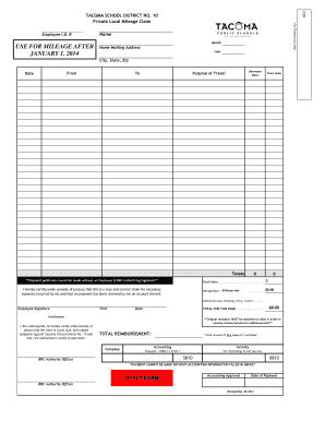 Tacoma School District Mileage Claim Form
