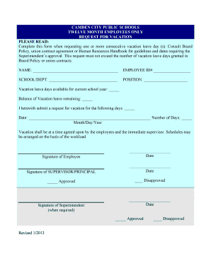 Camden City Public Schools Vacation Request Form