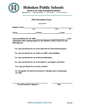 Hoboken Public Schools Photo Permission Form