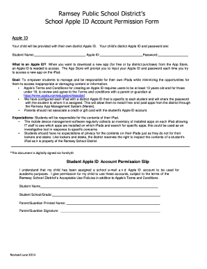Ramsey School District Apple ID Permission Form