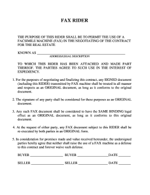 Fax Rider for Real Estate Contract