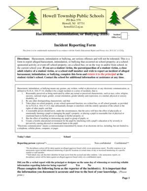 New Jersey Harassment Intimidation Bullying Incident Report Form