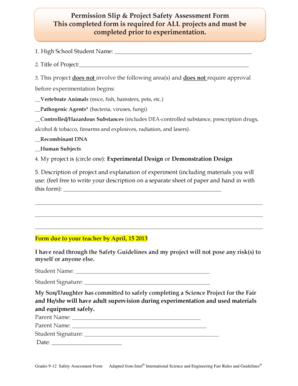 Permission Slip & Project Safety Assessment Form