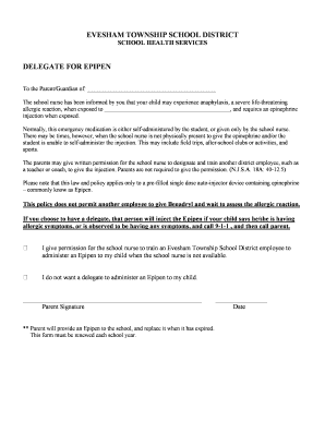 Evesham Township School District Epipen Delegate Form