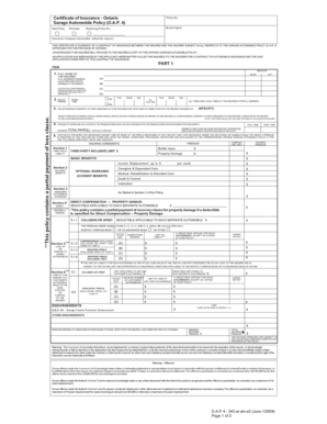 Ontario Garage Automobile Policy Certificate of Insurance
