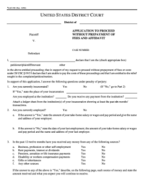 US District Court Application to Proceed Without Prepayment of Fees