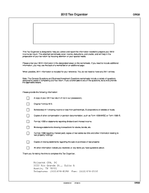 2012 Tax Organizer