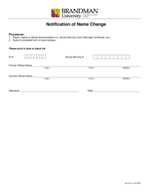 Notification of Name Change Form