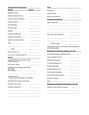 US Personal Itemized Deductions Tax Form