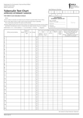UK Tuberculin Test Chart Form TB52A