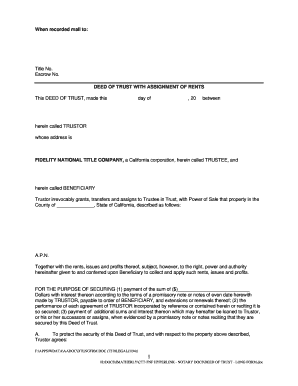 California Deed of Trust with Assignment of Rents