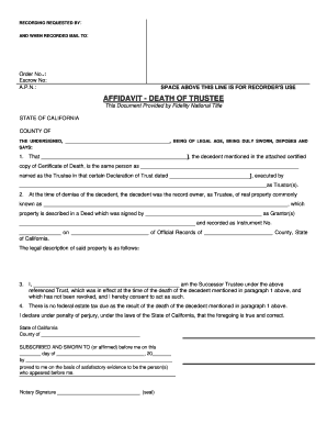 Affidavit Death of Trustee