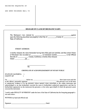 Release of Claim of Mechanic's Lien