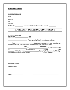 Affidavit Death of Joint Tenant