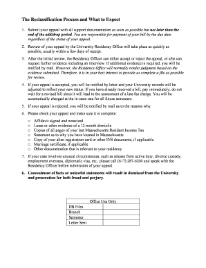 University of Massachusetts Residency Appeal Application