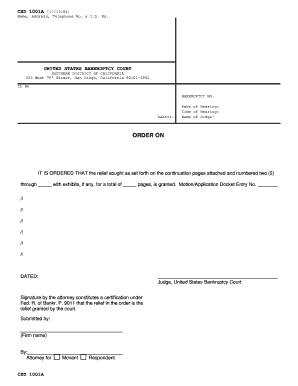 US Bankruptcy Court Order Form