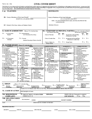US Federal Civil Cover Sheet